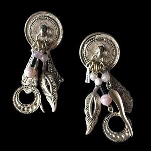 80s style silver tone western theme fashion earrings
